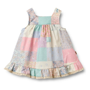 Wheat - Ayla Patchwork-Kleid aus Bio-Baumwolle mit Rüschen | Blassgelb