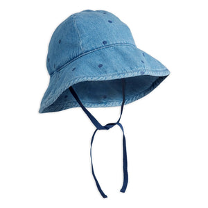 Mini Rodini - Gepunktete Denim-Mütze aus Bio-Baumwolle | Blau