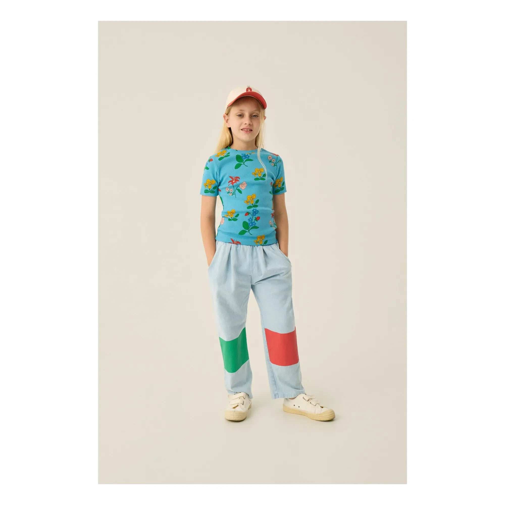 The Campamento - Geripptes T-Shirt Blumen | Azurblau