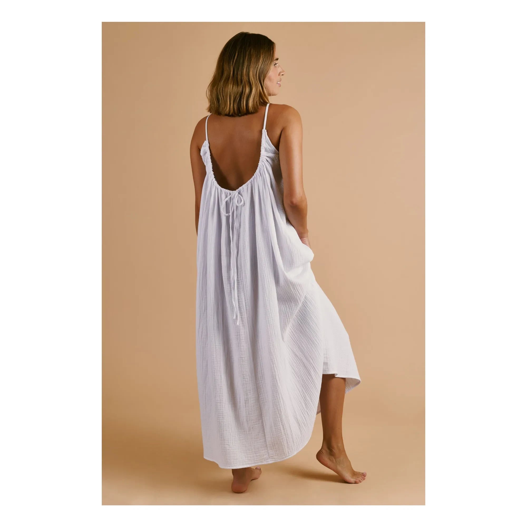 Anja Paris - Baumwoll-Musselinkleid mit Neckholder | Weiß