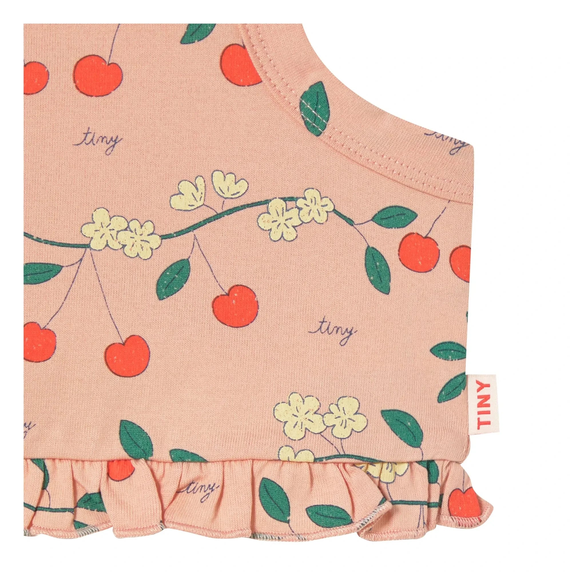 Tinycottons - Rüschenoberteil aus Bio-Baumwolle mit Kirschmuster | Rosa