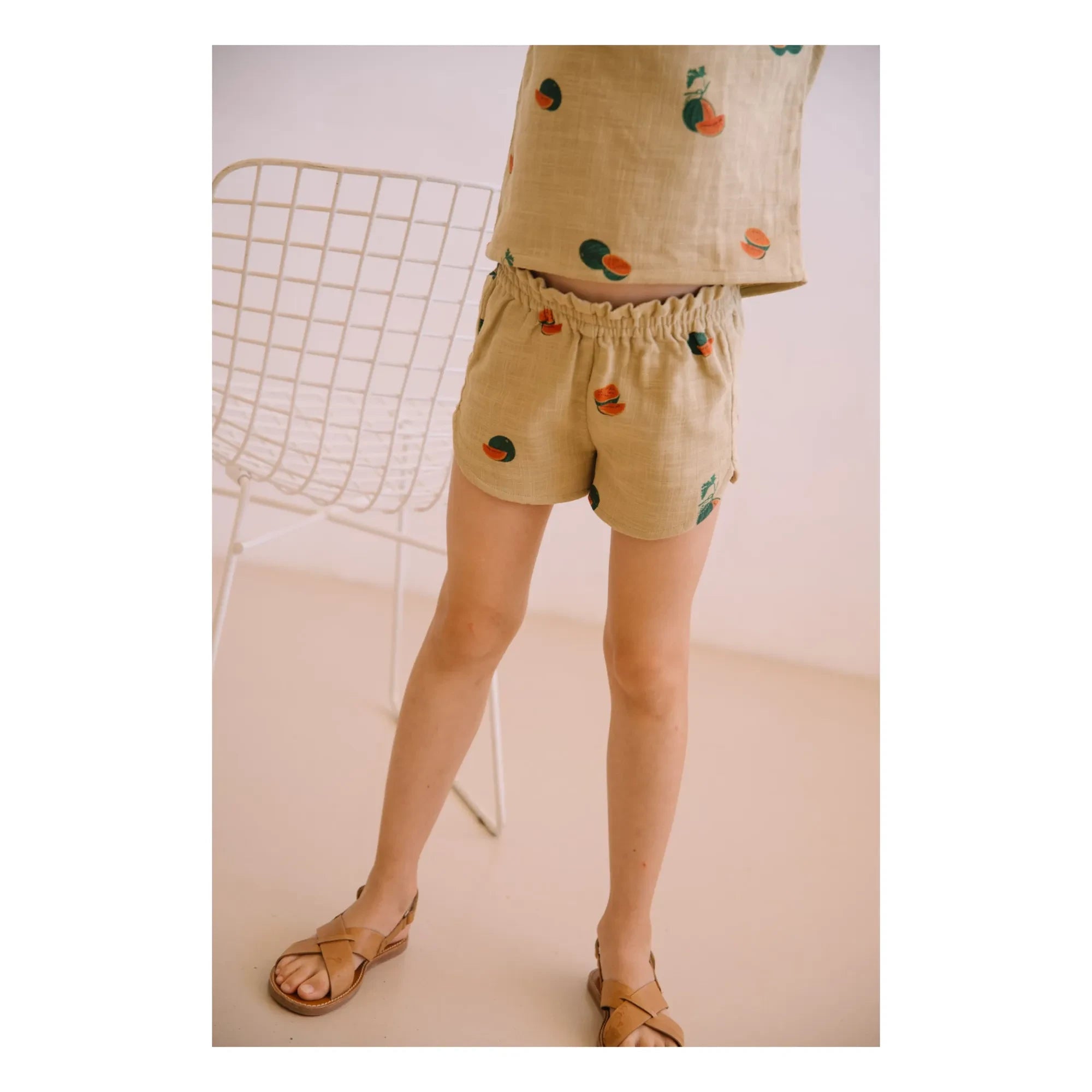 Studio Bohème - Georgette Shorts Wassermelone Bio-Baumwollgaze | Salbei