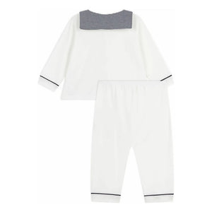 Petit Bateau - Gestreifter Kragen Schlafanzug aus Bio-Baumwolle | Weiß