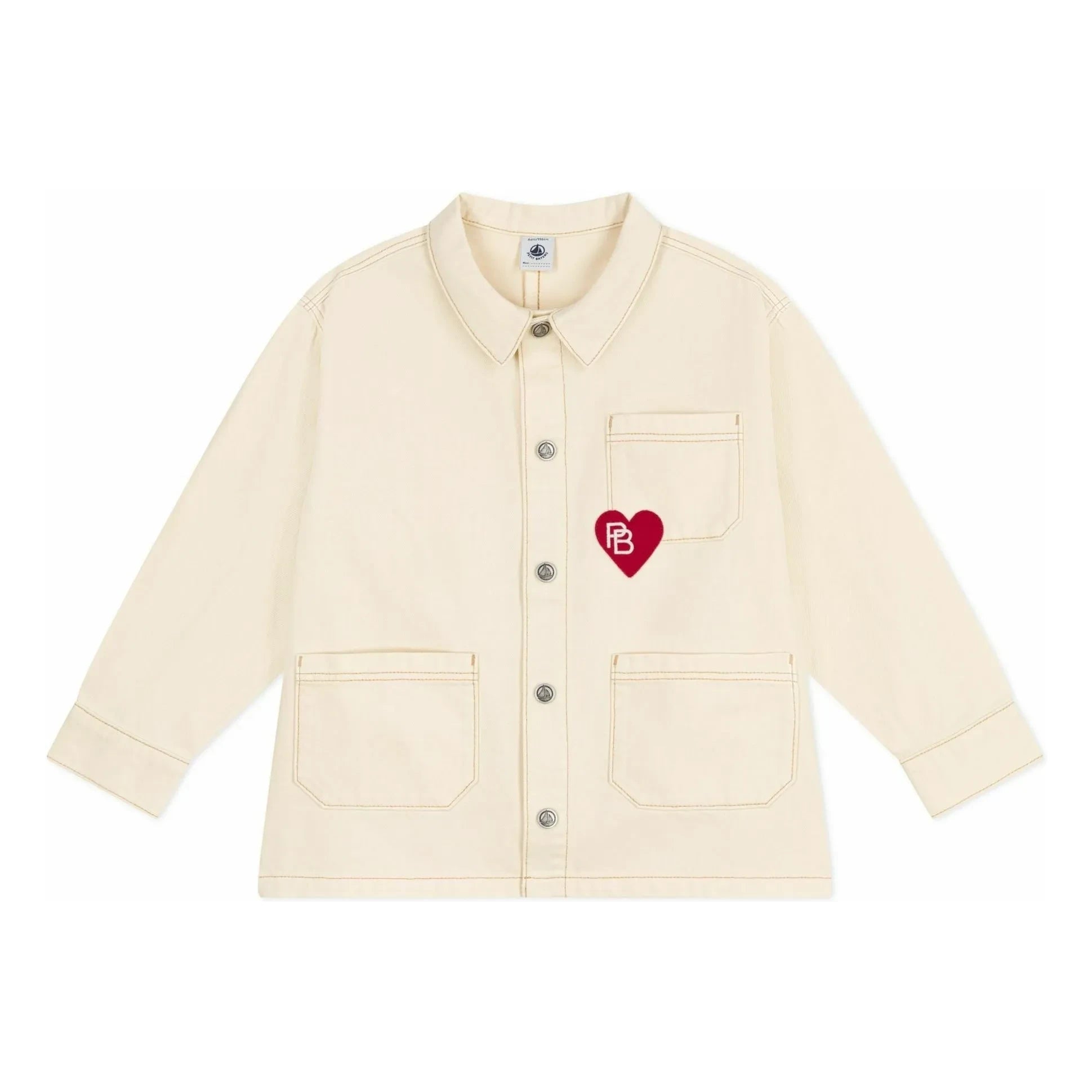 Petit Bateau - Jacke mit sichtbaren Nähten und Herzmotiv | Ecru