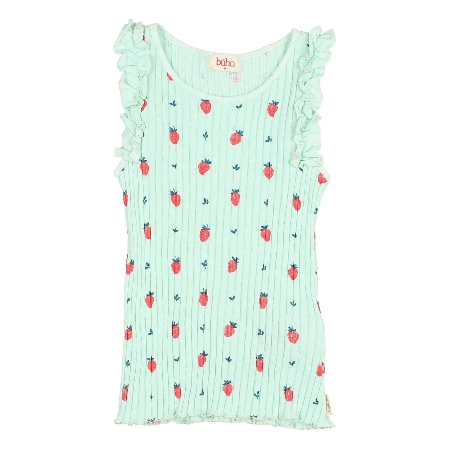 Búho – Geripptes Tanktop Erdbeere Rüschen Bio-Baumwolle | Aqua