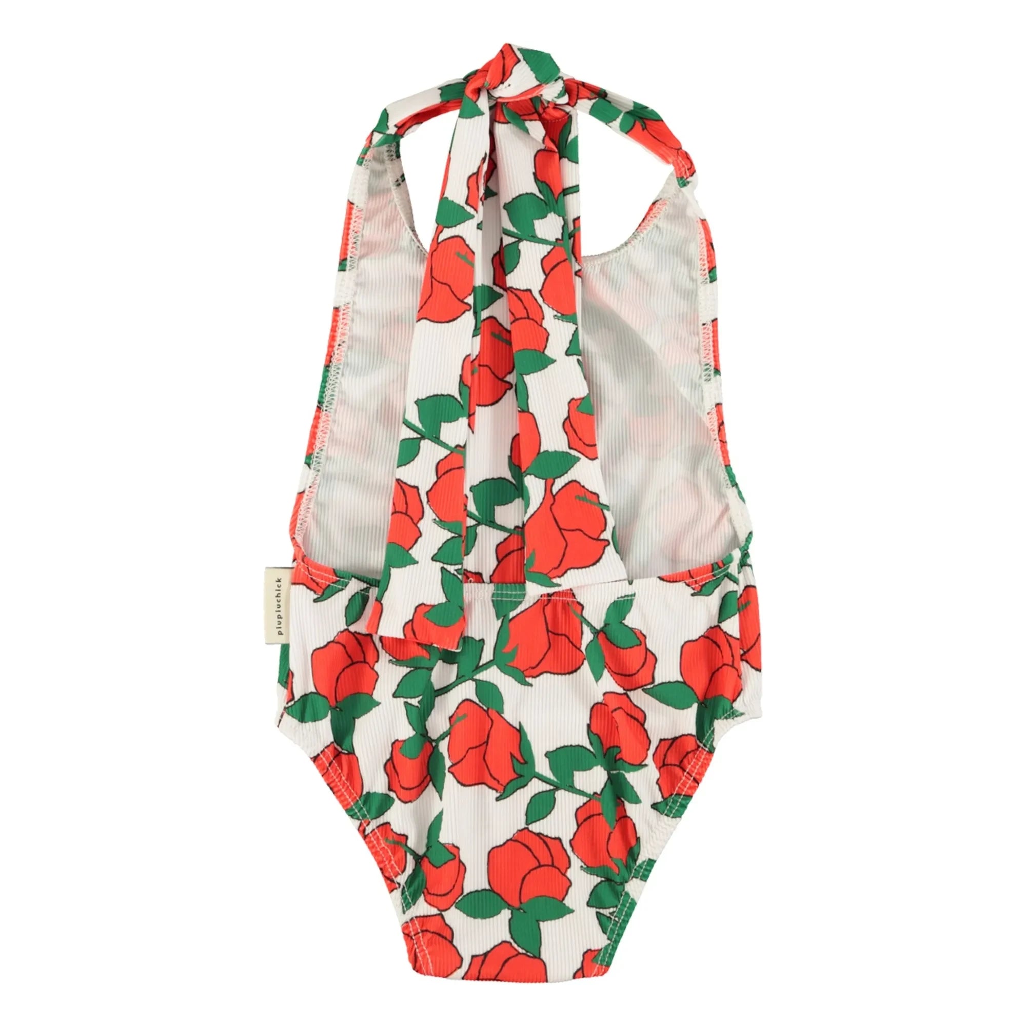 Piupiuchick - Texturiertes Neckholder-Badeanzug mit Rosen aus recycelten Fasern | Ecru