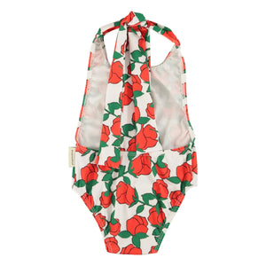 Piupiuchick - Texturiertes Neckholder-Badeanzug mit Rosen aus recycelten Fasern | Ecru