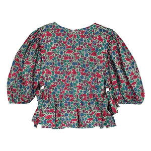 Tangerine - Geblümte Bluse mit voluminösen Ärmeln | Himbeerrot