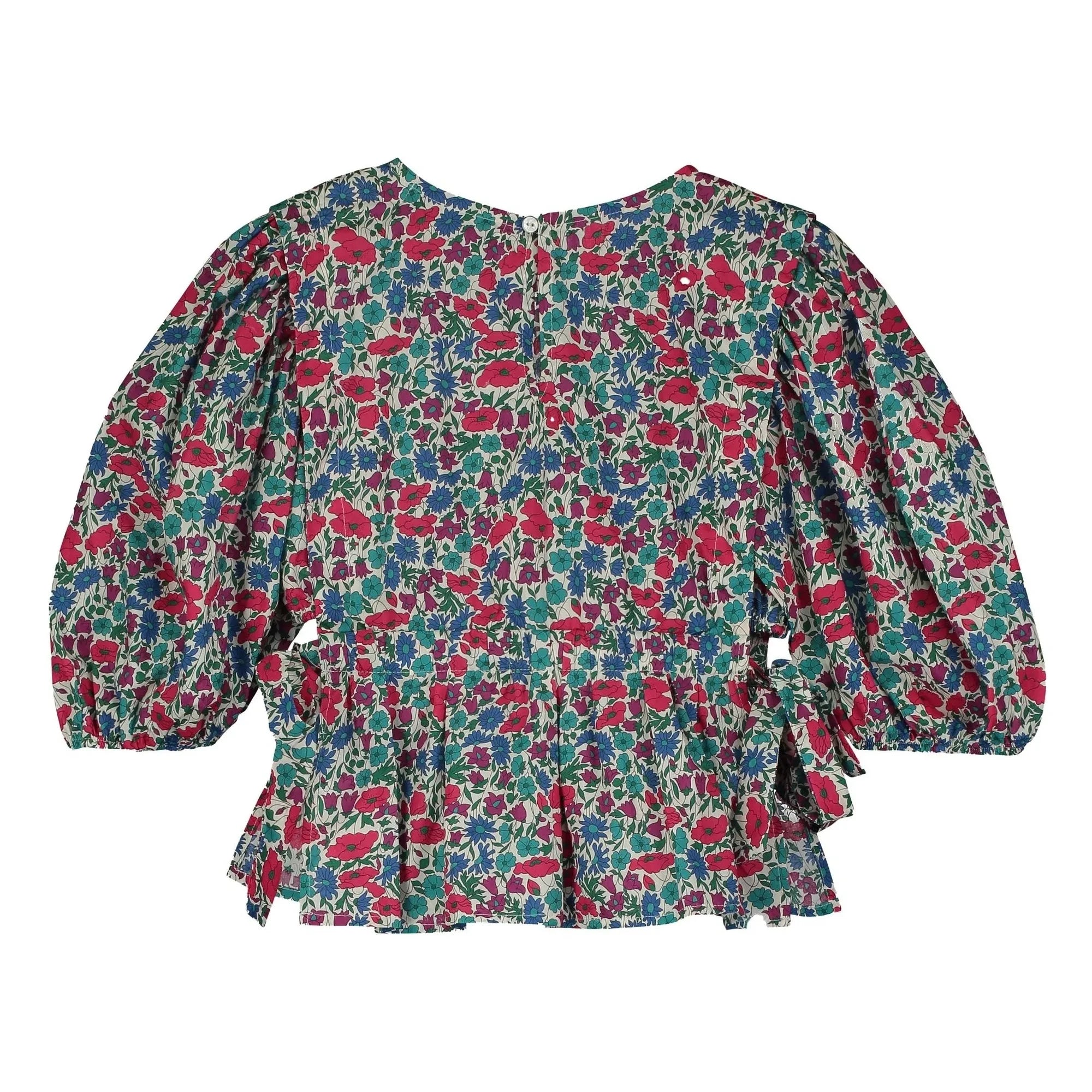 Tangerine - Geblümte Bluse mit voluminösen Ärmeln | Himbeerrot
