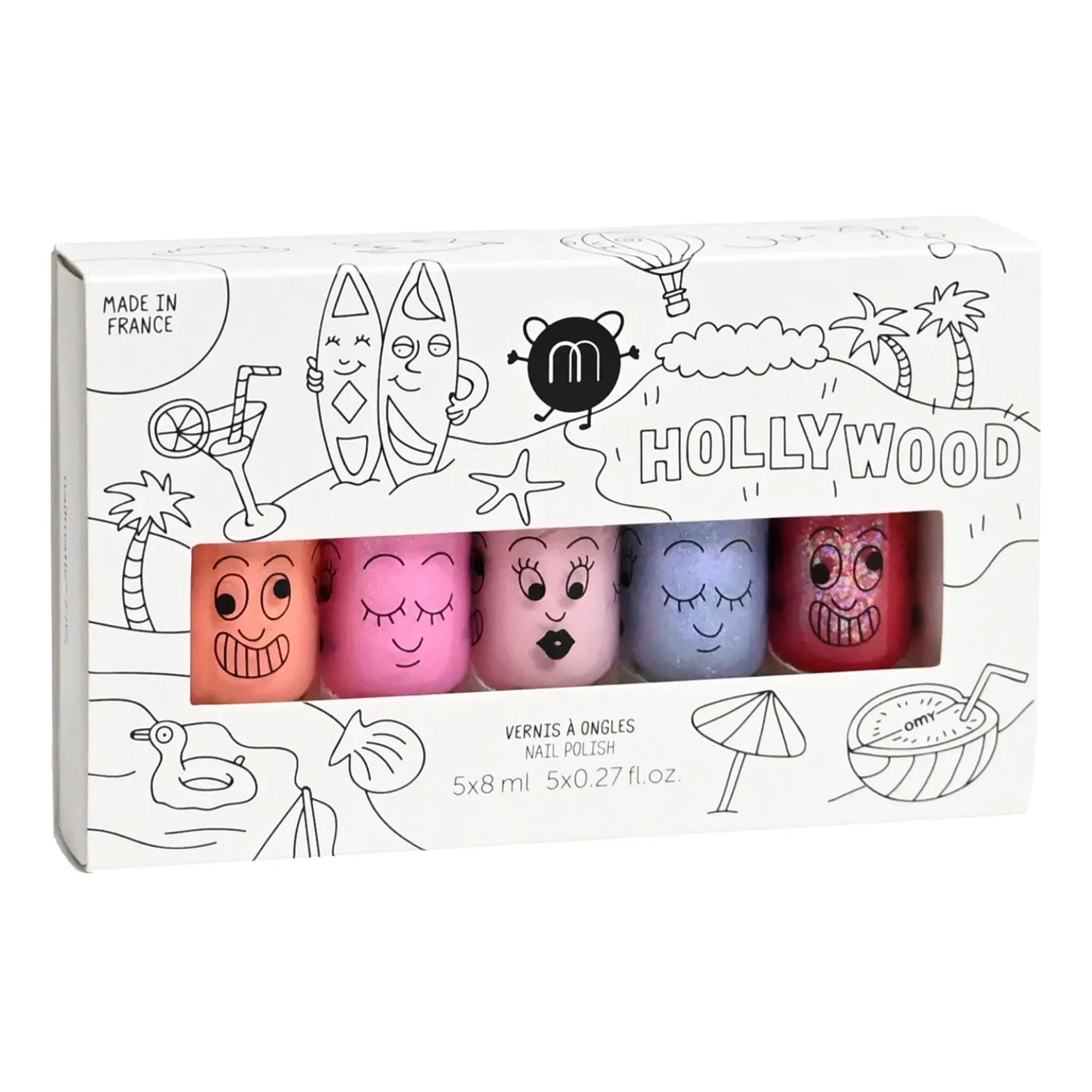 Nailmatic Kids - 5er Hollywood Nagellack-Set auf Wasserbasis - Gaston, Super, Polly, Bella und Kitty