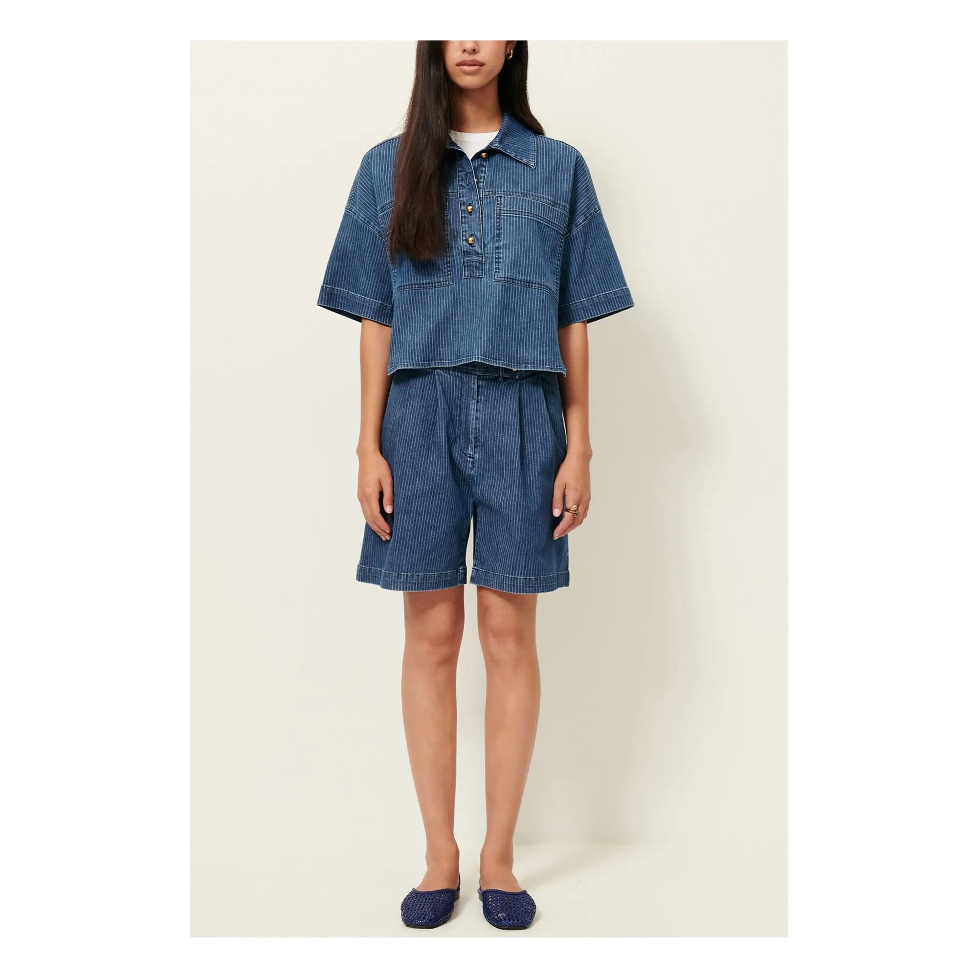 Sessùn - Santa Port Gestreifte Baumwollshorts | Marineblau