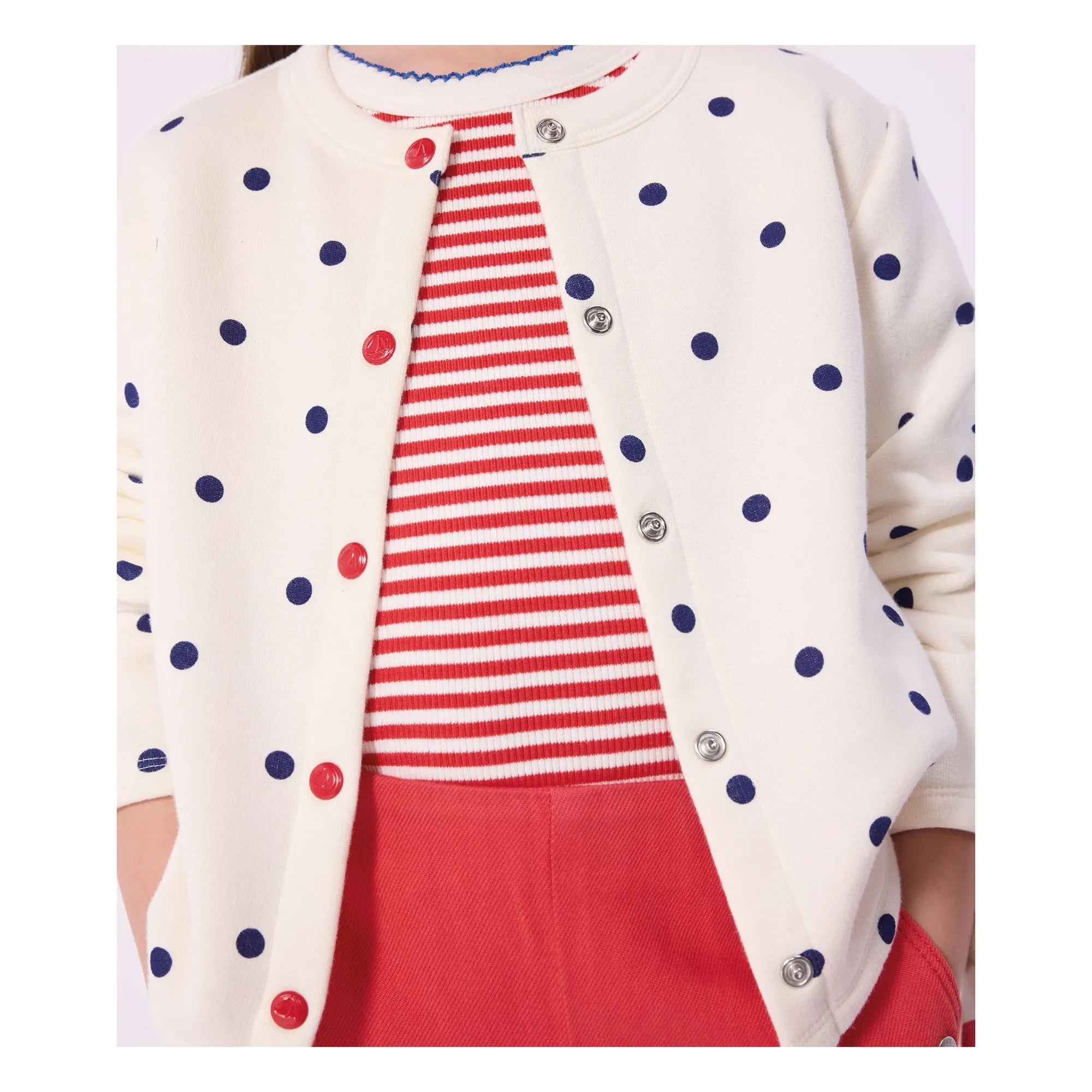 Petit Bateau - Gepunktete Molton-Strickjacke | Ecru