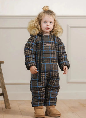 Töastie - Wasserdichter Kunstpelzteilen Kapuzen Cloud-Jacke, aus recycelten Fasern, Kariert | Blau