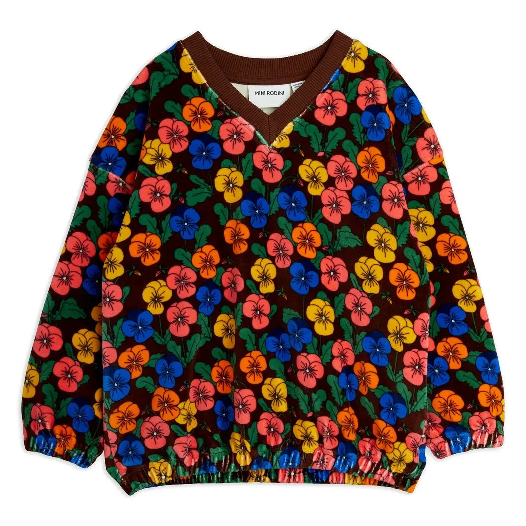 Mini Rodini - Organik pamuk çiçek desenli sweatshirt | Siyah