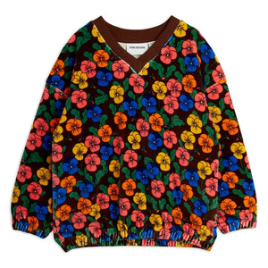 Mini Rodini - Organik pamuk çiçek desenli sweatshirt | Siyah