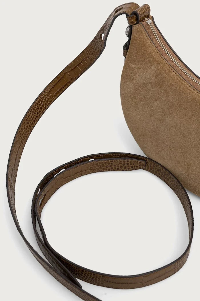 Tory Burch Romy Half Moon süet kadın crossbody çanta