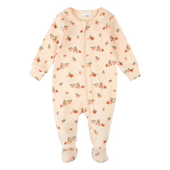Petit Lem - Rippstrick-Fußpyjama Zitrusfrüchte Bio-Baumwolle | Hellrosa