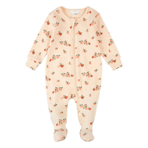 Petit Lem - Rippstrick-Fußpyjama Zitrusfrüchte Bio-Baumwolle | Hellrosa