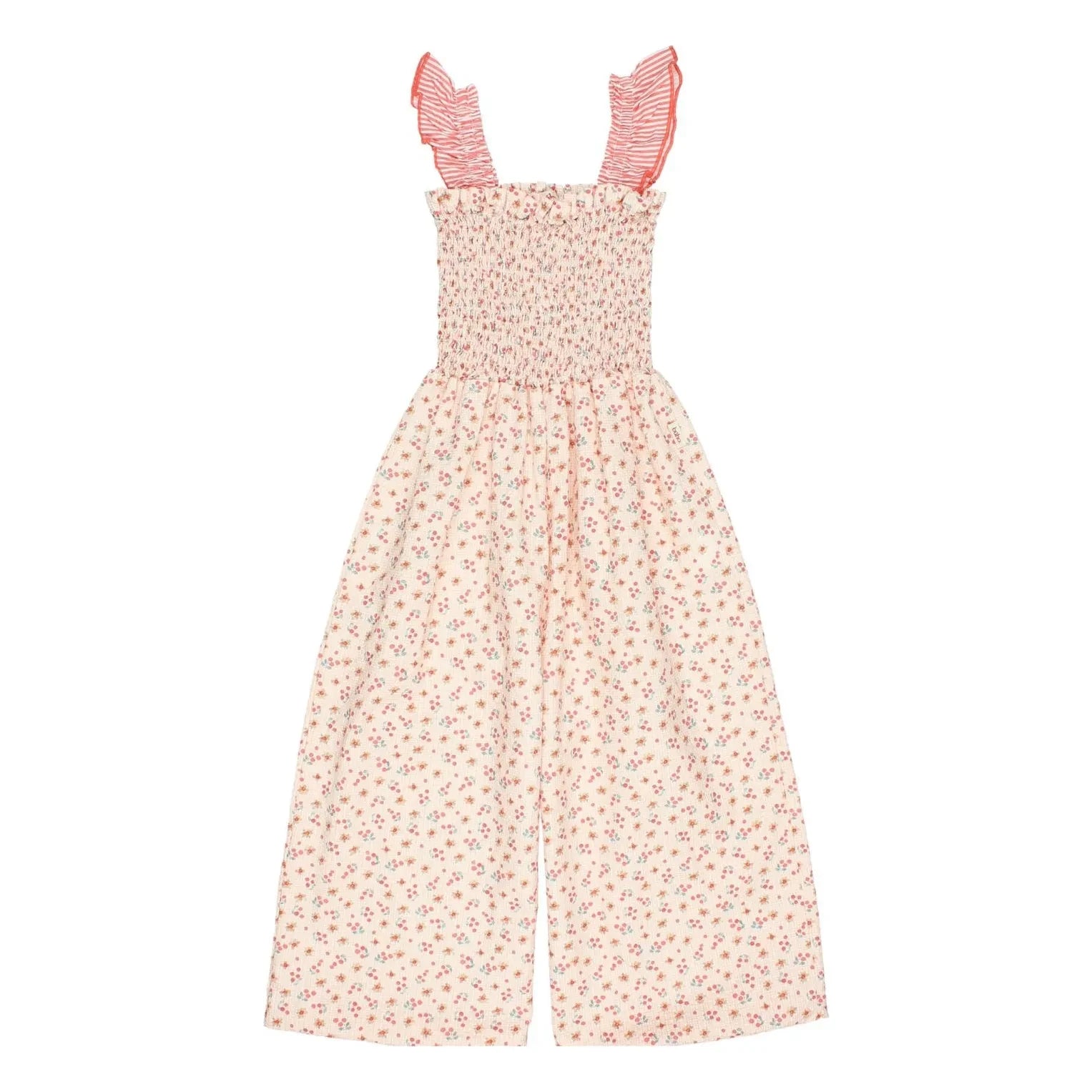 Búho – Seersucker-Blumenoverall | Pfirsich