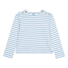 Petit Bateau - Blaue Marinière-Strampler mit Knöpfen