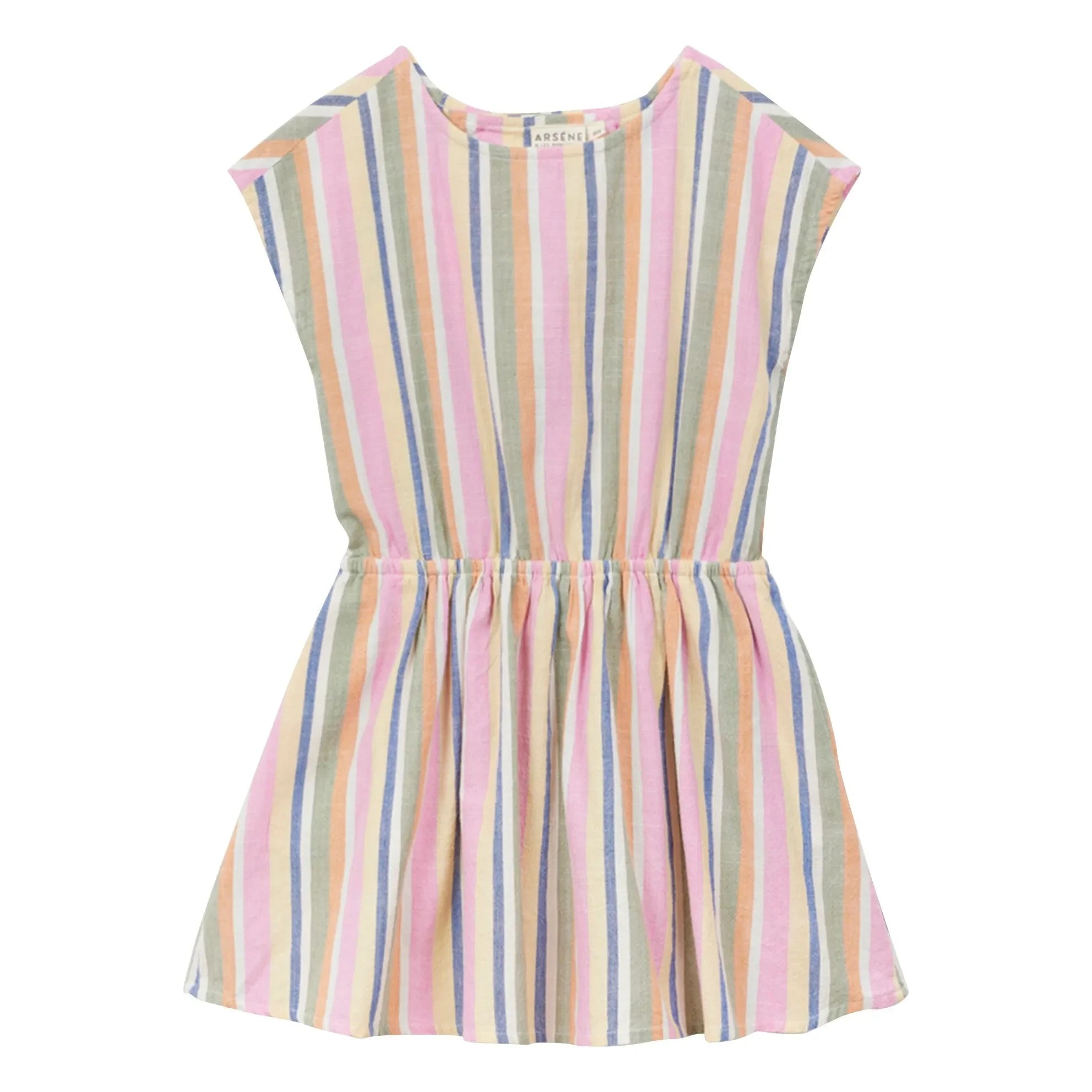 Arsène et Les Pipelettes - Gestreiftes Bio-Baumwoll-Voile Kleid | Rosa