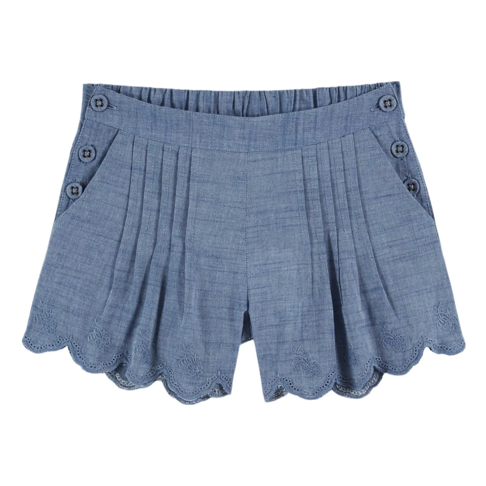 Emile et Ida - Blaue Chambray-Shorts mit Stickerei