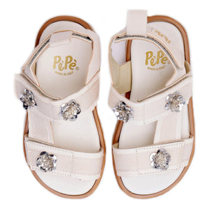 Pèpè - Blumen Sandalen mit Doppelstreifen | Weiß