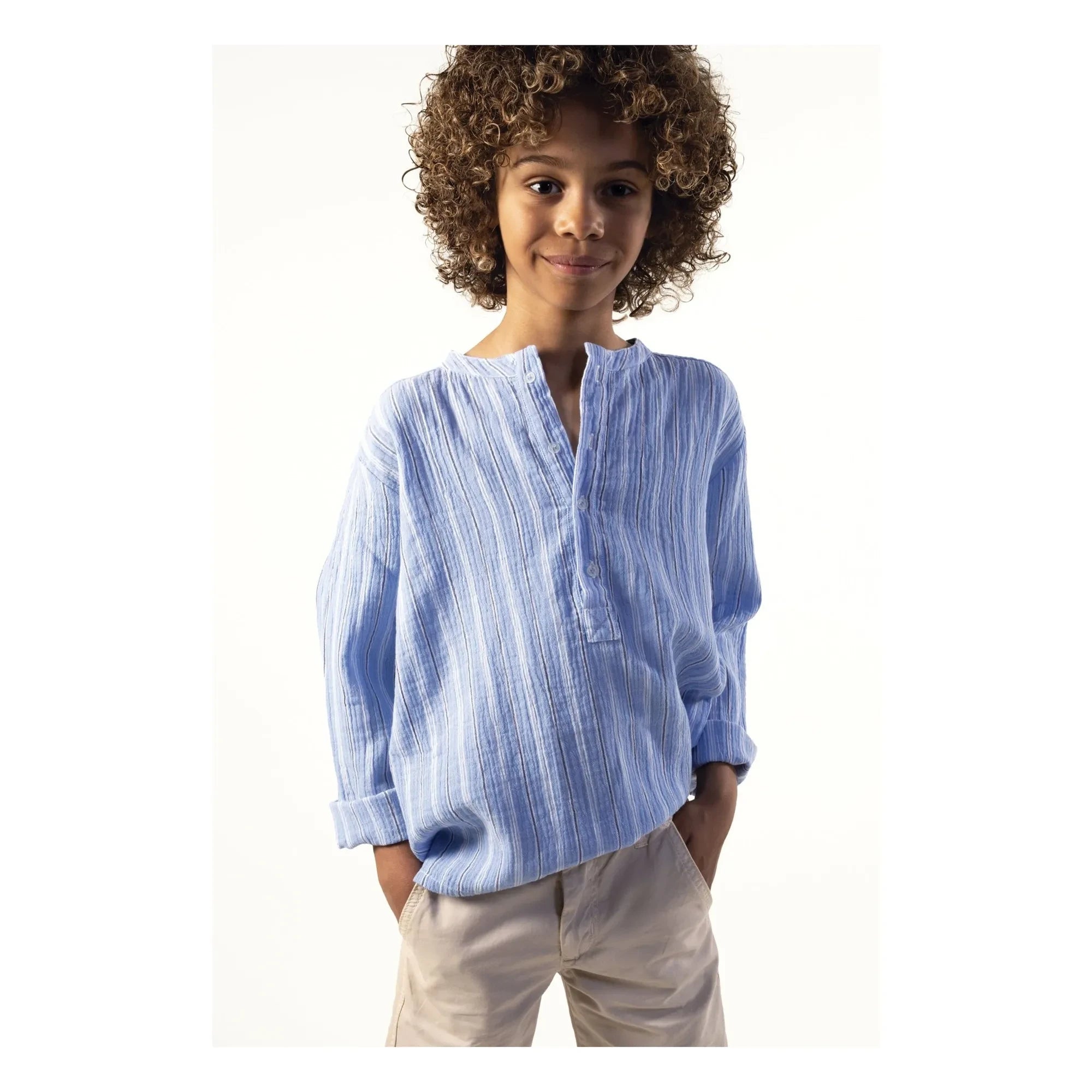Sunchild - Gestreifte Negril Bluse mit Tuneskragen | Blau