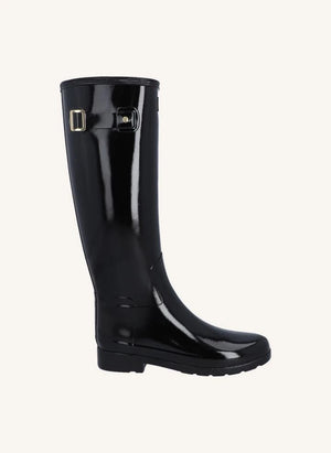 Hunter - Goldverzierte Leder Wellington Reitstiefel | Glänzend Schwarz
