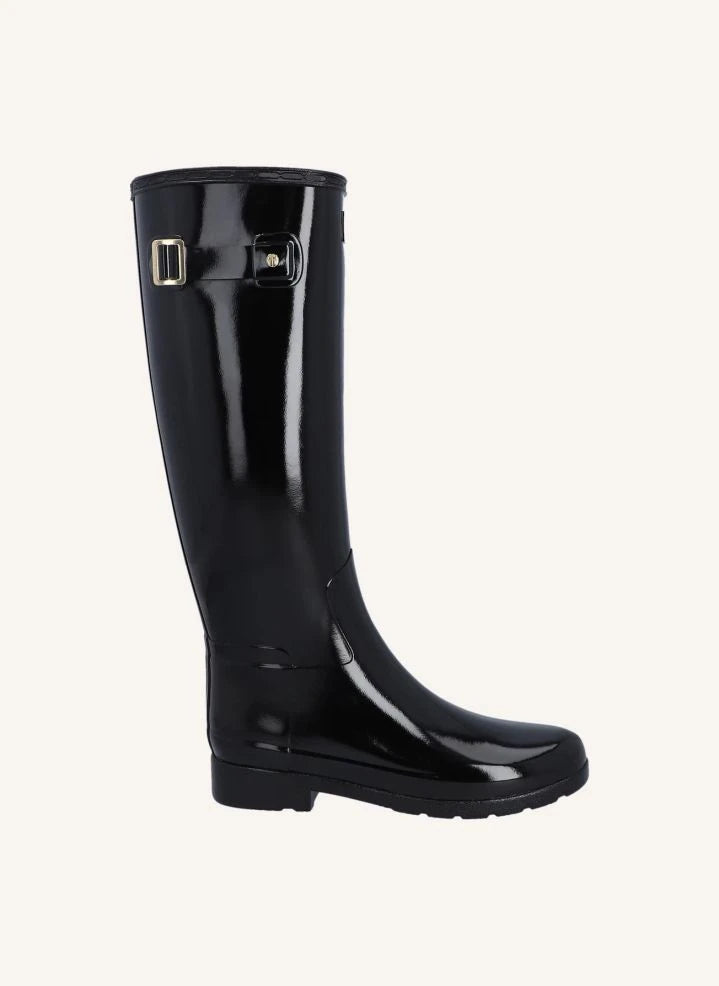 Hunter - Goldverzierte Leder Wellington Reitstiefel | Glänzend Schwarz
