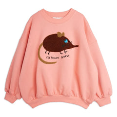 Mini Rodini - Nakışlı Fare Organik Pamuklu Sweatshirt | Pembe