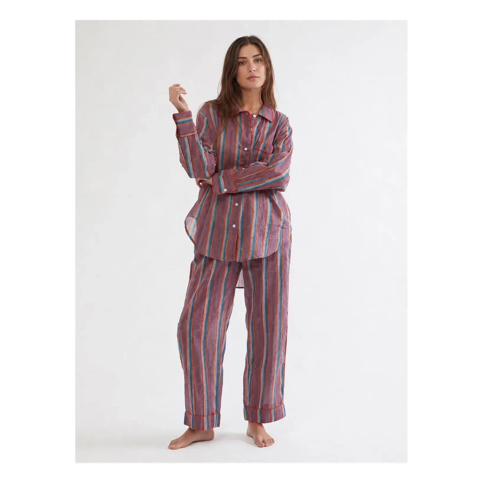 Folkloore - Çizgili Pijama - Kadın Koleksiyonu | Bordo