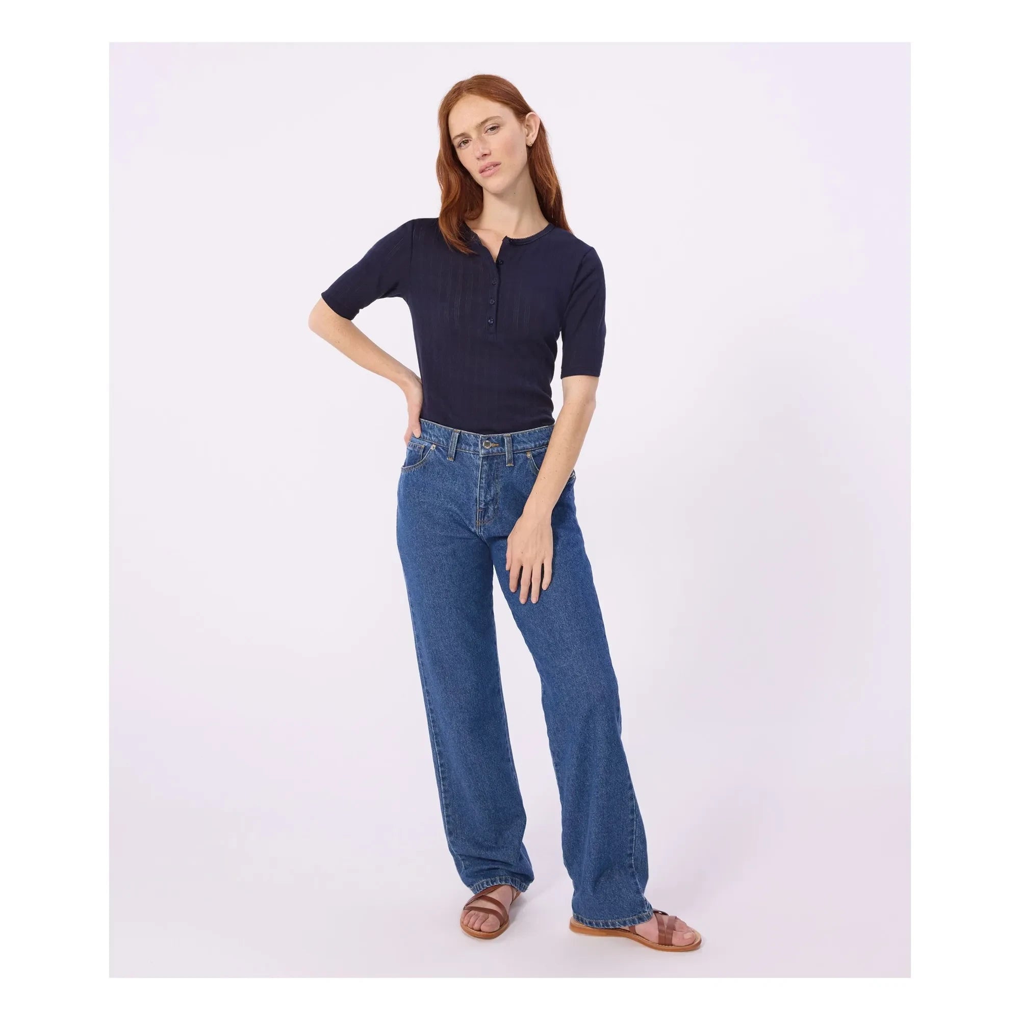 Petit Bateau - Pointelle Tunis Kragen T-Shirt | Marineblau