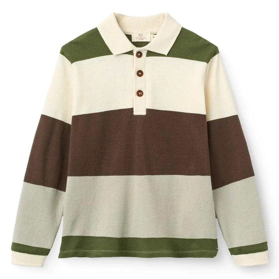 Copenhagen Colors - Gestreiftes Langarm-Poloshirt aus Bio-Baumwolle | Grau