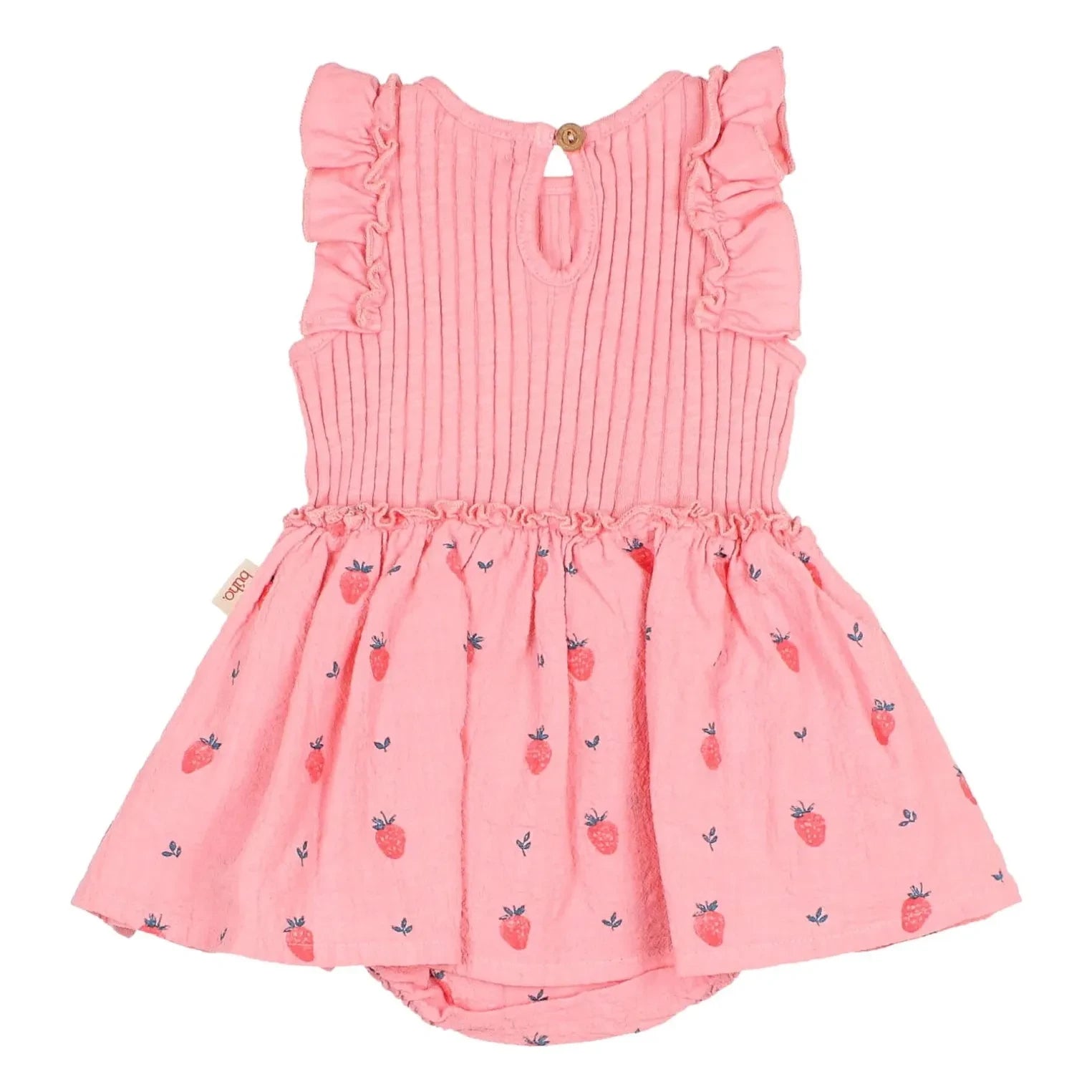 Búho - Body-Kleid mit Kordelzug Erdbeere Bio-Baumwolle | Zartrosa