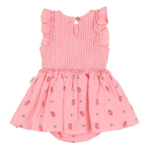 Búho - Body-Kleid mit Kordelzug Erdbeere Bio-Baumwolle | Zartrosa