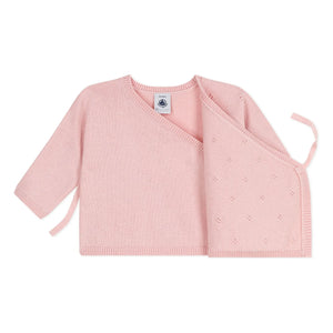 Petit Bateau – Wickelstrickjacke aus Pointelle-Wolle | Rosa