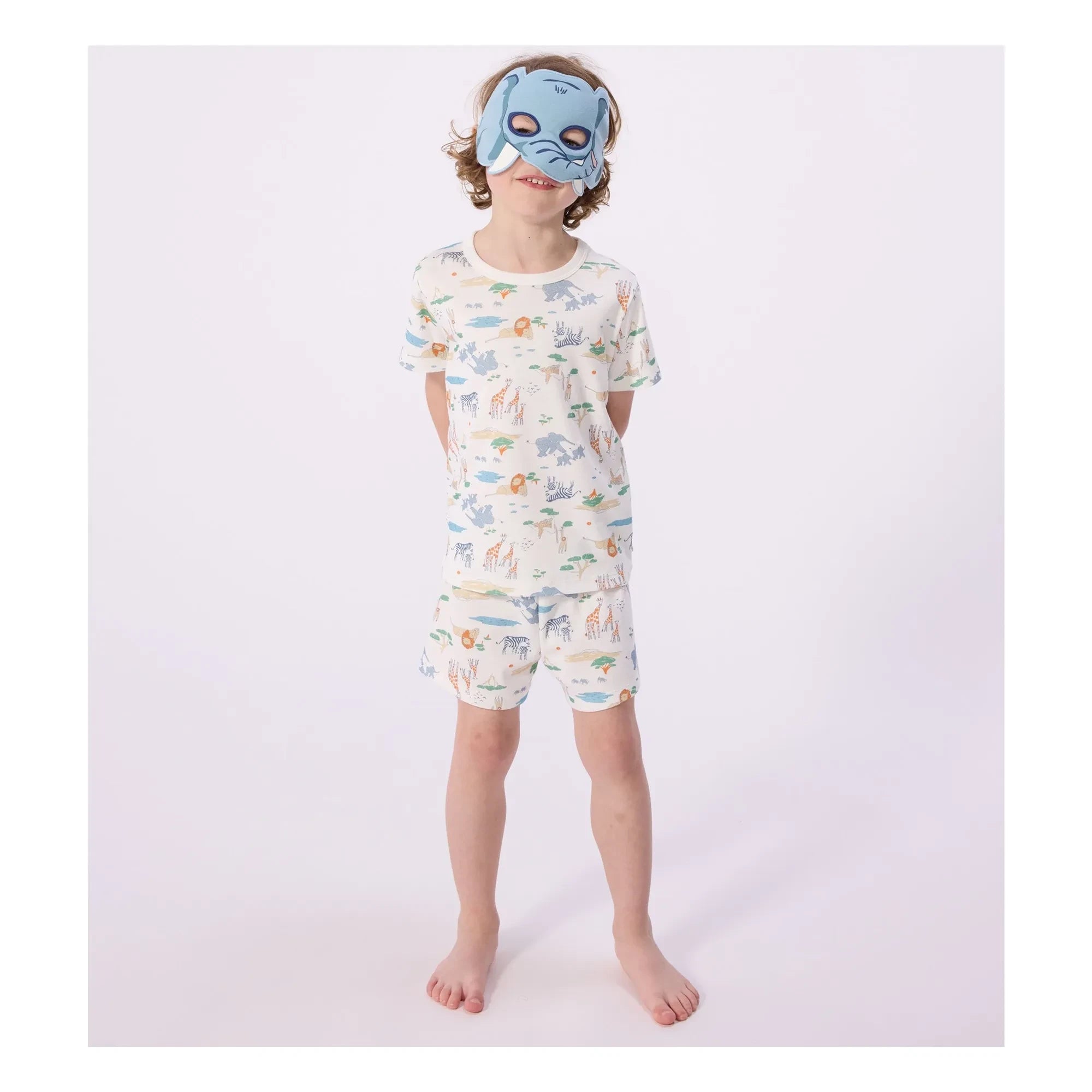 Petit Bateau - Bio-Baumwoll-Savane-Shorty-Pyjama-Set mit Maske | Weiß