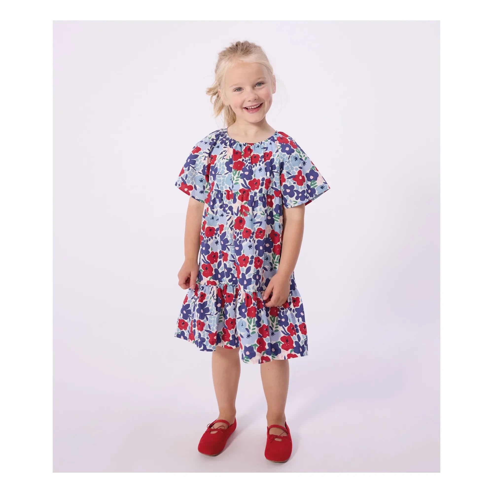 Petit Bateau – Bio-Popeline-Blumenkleid | Blau