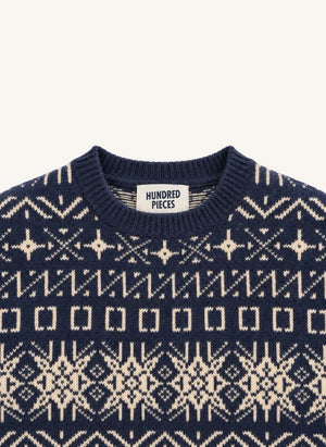 Hundred Pieces - Mika Jacquard Merinowolle Pullover | Grau Blau