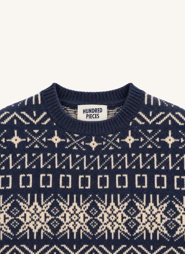 Hundred Pieces - Mika Jacquard Merinowolle Pullover | Grau Blau
