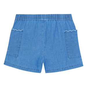 Bonton - Clovis Chambray Shorts mit Ziernahttaschen | Denim Blau