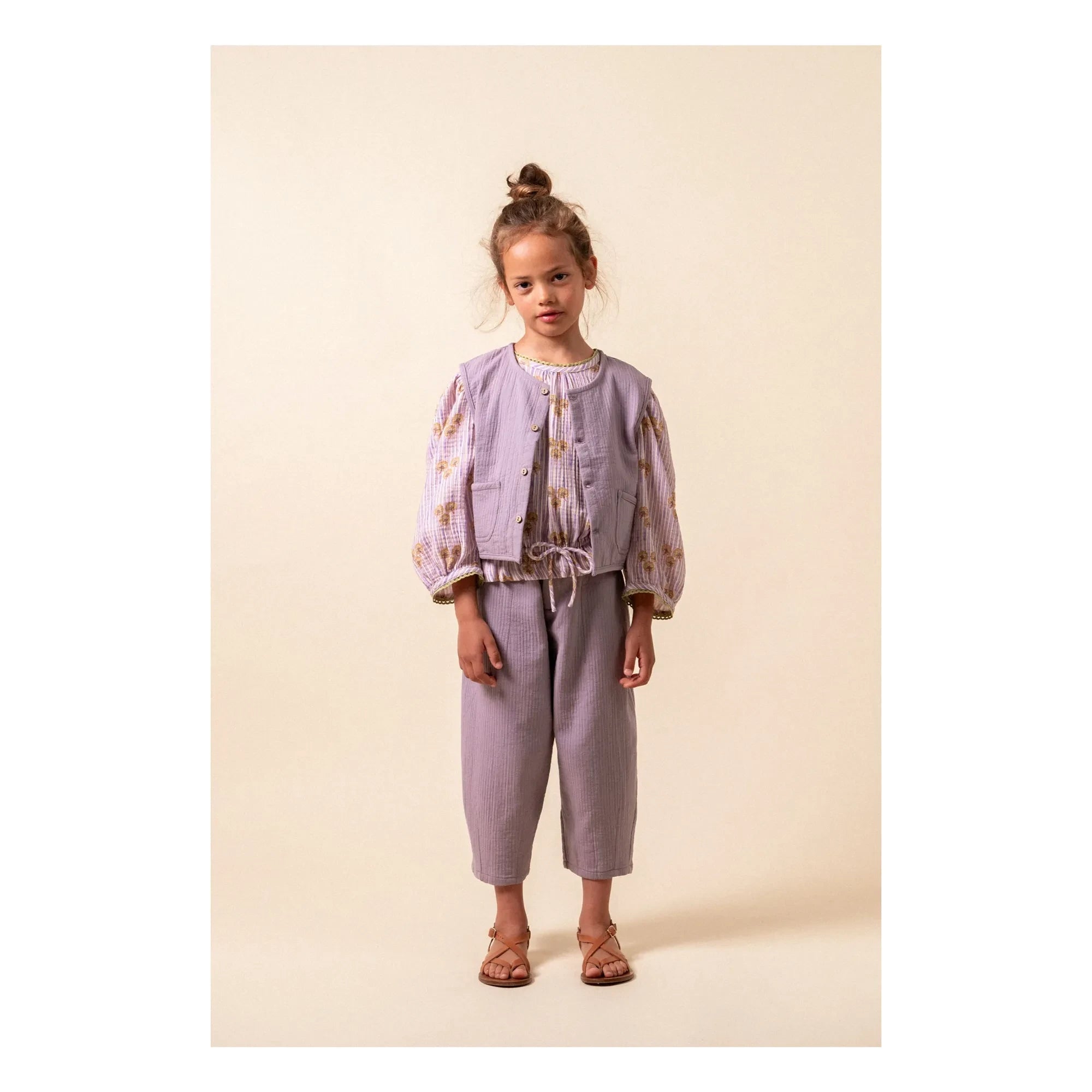 birinit - Antike Baumwollgaze ärmellose Jacke | Aubergine
