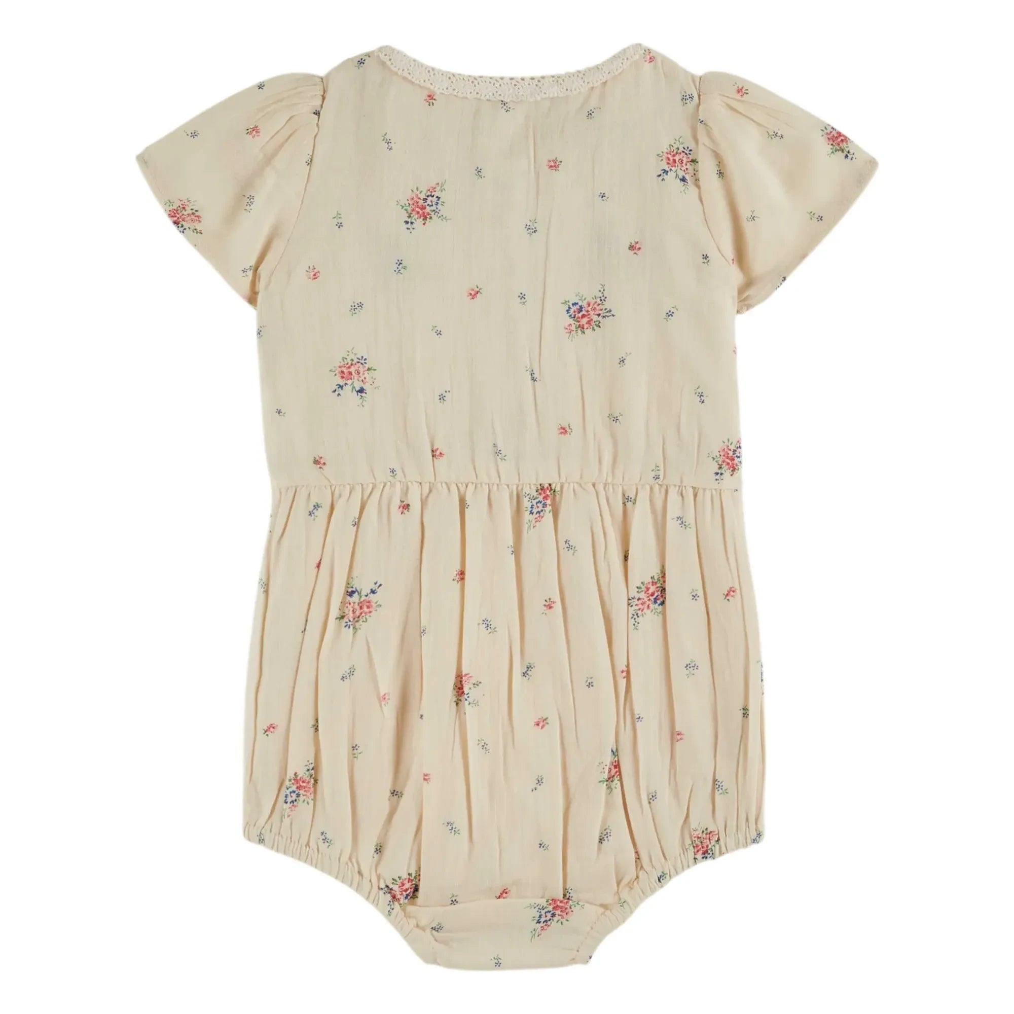 Emile et Ida - Bio-Baumwoll-Strampler mit Rüschen und Blumenmuster | Creme