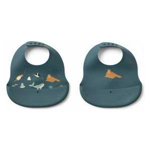 Liewood - Ember Silikon-Lätzchen - 2er-Pack | Arctic Sea/Ocean view