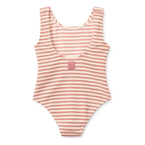Liewood - Bianco gestreifter Badeanzug aus recycelten Fasern mit Textur | Dusty Rose