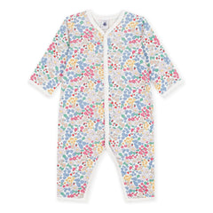 Petit Bateau - Ayaksız Organik Pamuk Çiçek Desenli Pijama | Beyaz