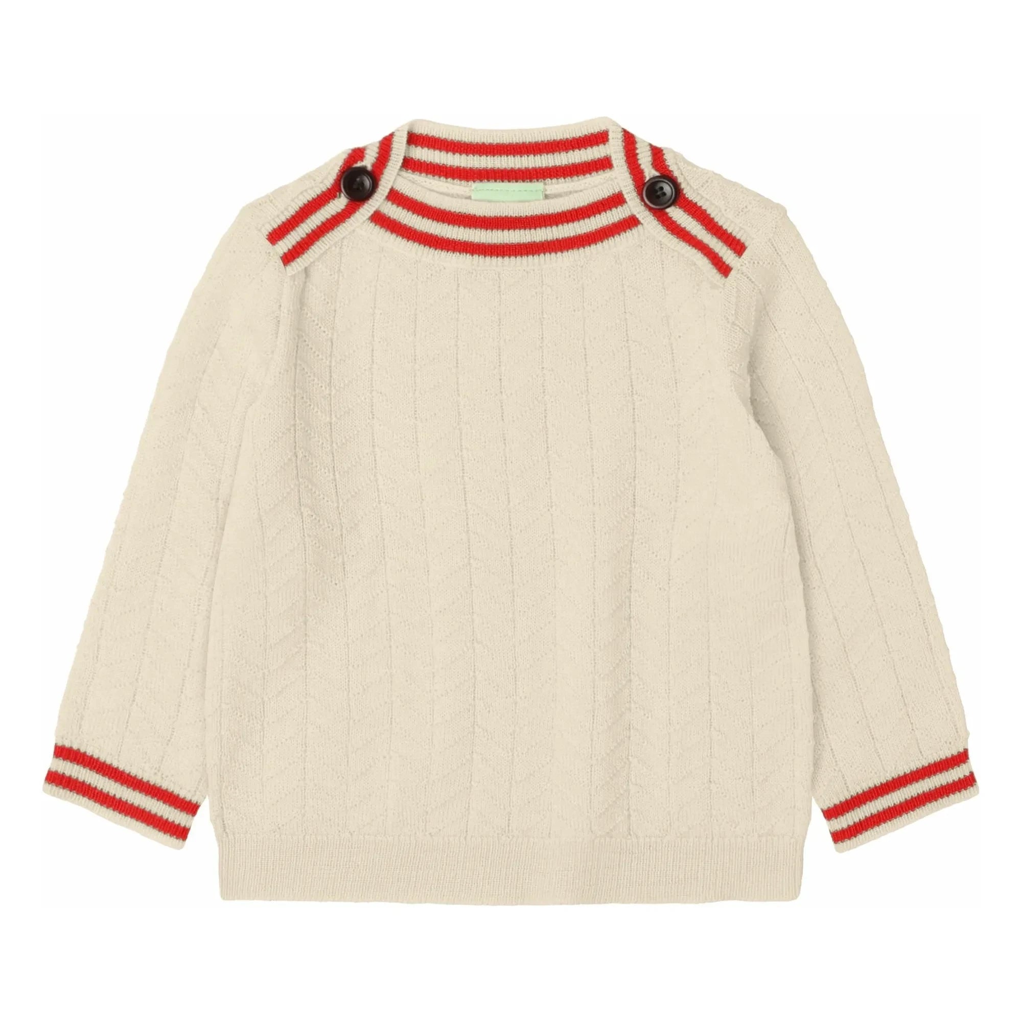 FUB - Zickzack-Knopf-Pullover aus feinem Merinostrick | Ecru