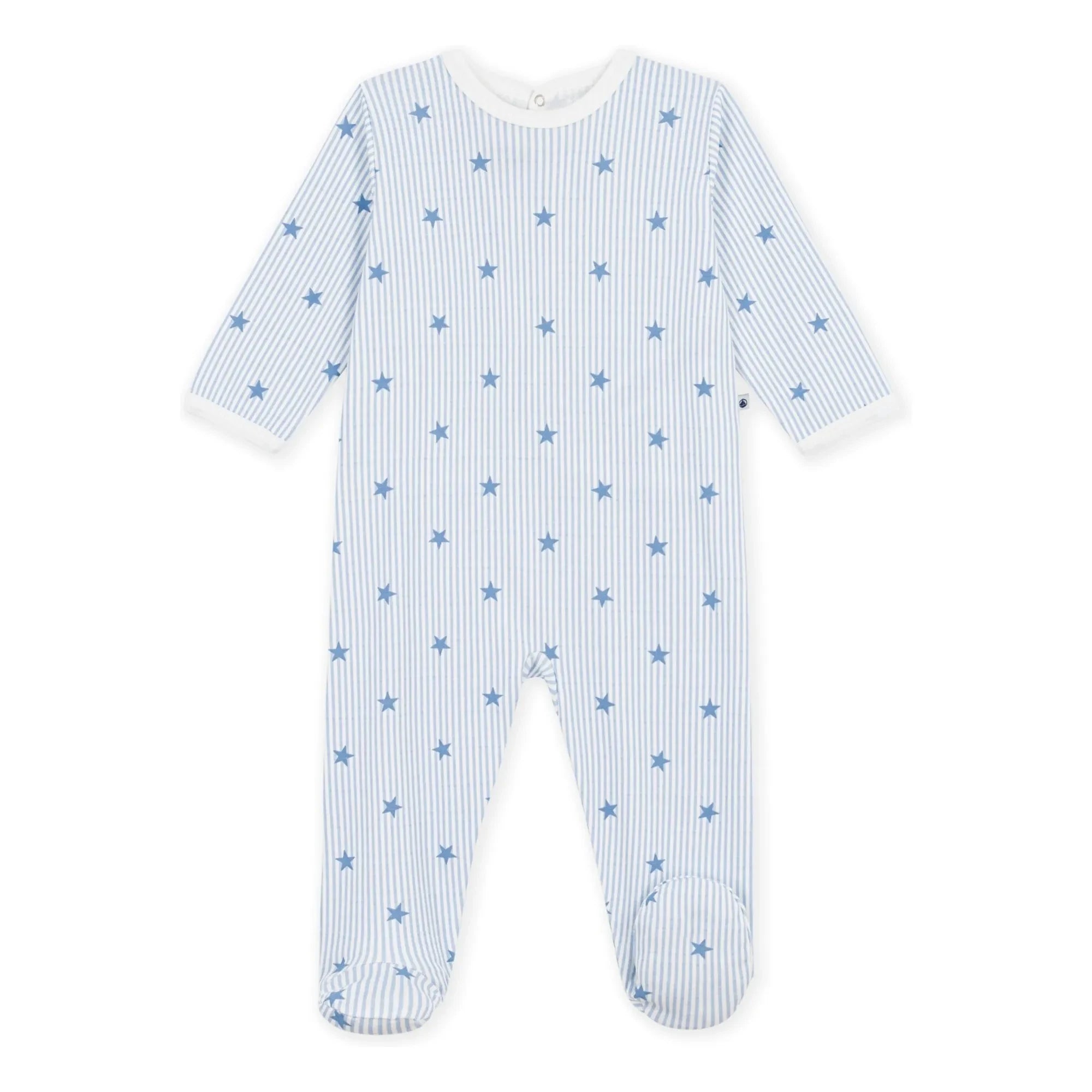 Petit Bateau - Yıldızlı Çizgili Organik Pamuklu İyi Uykular Pijaması | Mavi