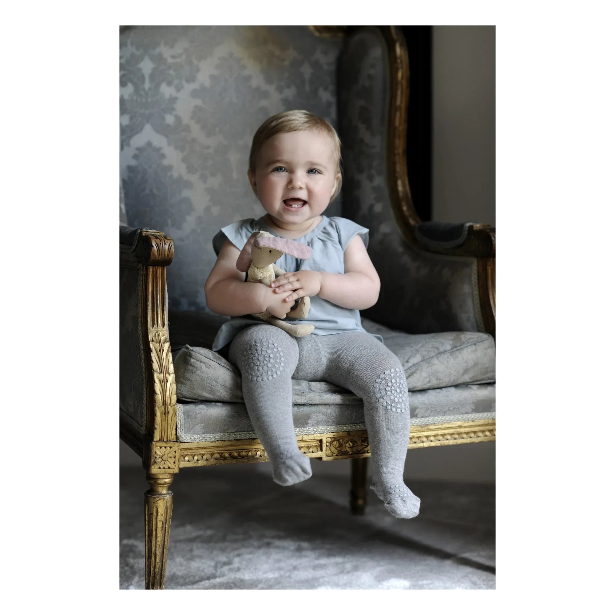 GOBABYGO - Strumpfhose mit Anti-Rutsch-Knien und -Füßen | Grau